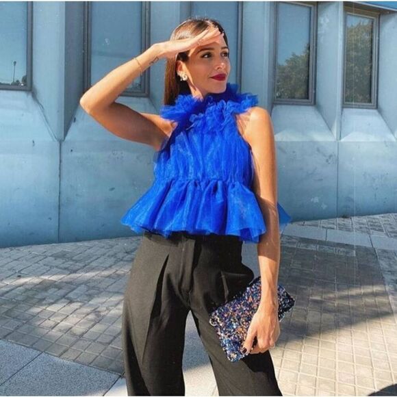 Zara Tops - ZARA Blue Voluminous Tulle Ruffle Top s